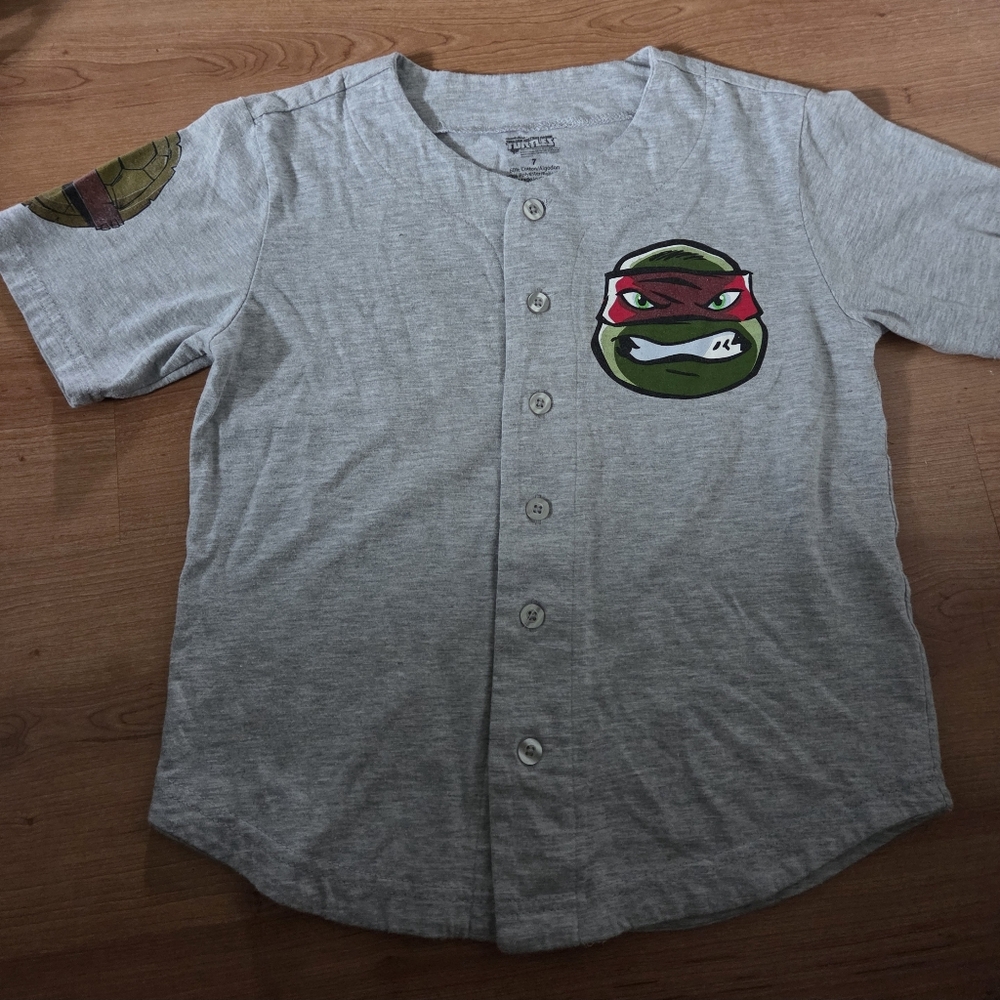 Gray Ninja Turtle Kids Shirt Size 7, Baseball Shirt, Unisex